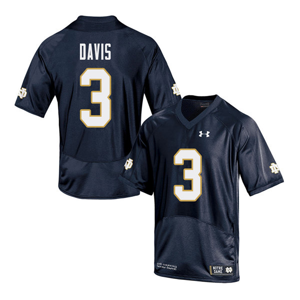 Men's NCAA Notre Dame Fighting Irish #3 Avery Davis Stitched College Under Armour Authentic Navy Big & Tall Football Jersey LU10F34DH